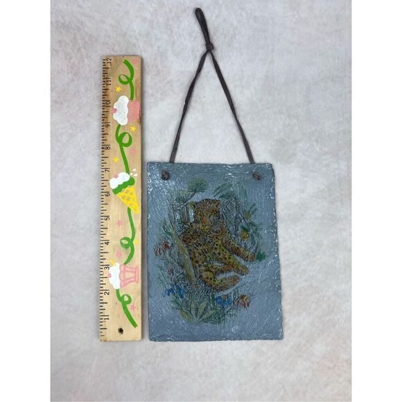 Vintage Jaguar Cheetah Leopard Painting on Slate Big Cat 1970s Mod MCM - Picture 3 of 4